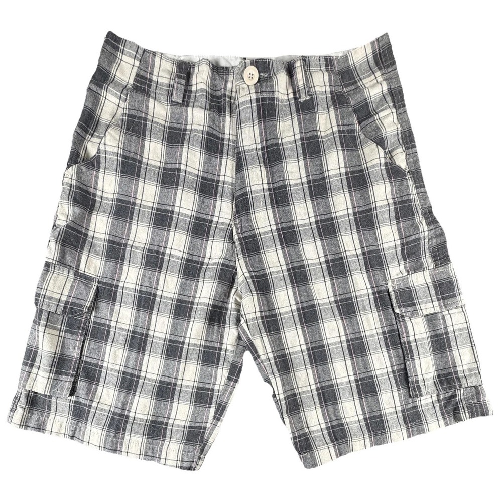 SOFICH Shorts Mens 34 Gray Plaid Cargo Flat Front 11 Inseam Casual Summer